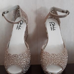 Gold Wedge Ankle Strap Sandals